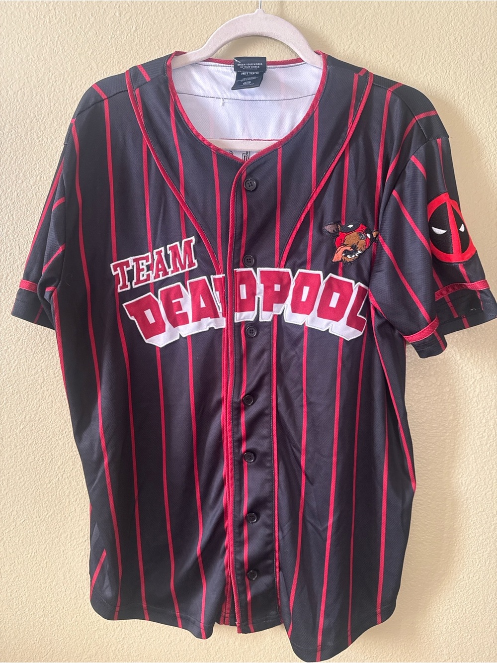 Marvel Deadpool baseball jersy White Shirt with Red Trim Size S/M